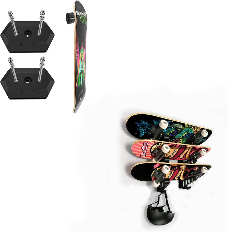 Chargez l'image dans la visionneuse de la galerie, Hikeen Skateboard Wall Mount Rack – Vertical Display Holder for 2 Decks
