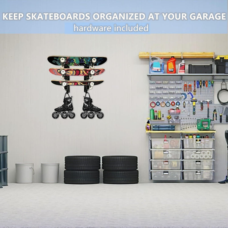 Chargez l'image dans la visionneuse de la galerie, Hikeen Skateboard Wall Mount Rack – Vertical Display Holder for 2 Decks
