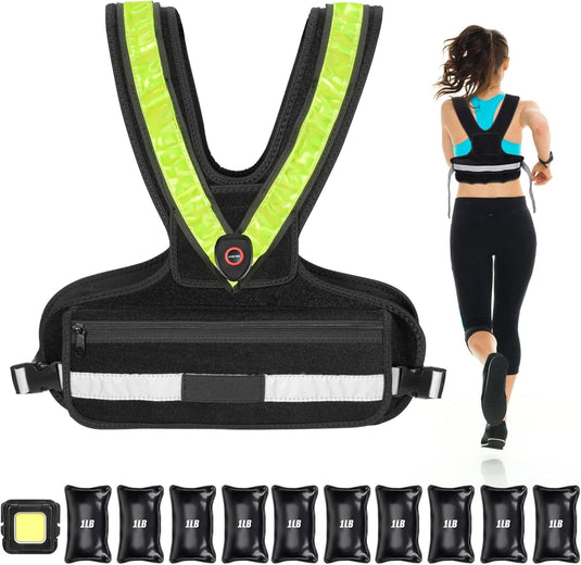 Hikeen Weighted Vest with Reflective Strips & LED Sash