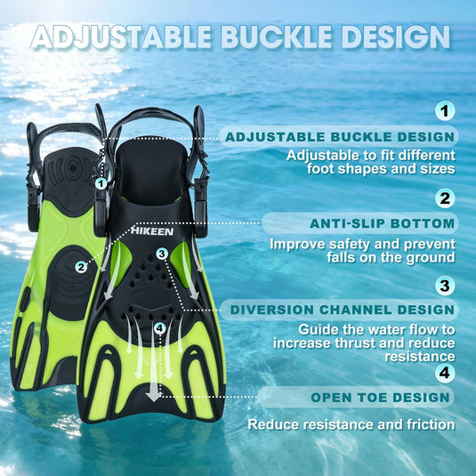Hikeen Adjustable Short Snorkeling Fins with Mesh Bag