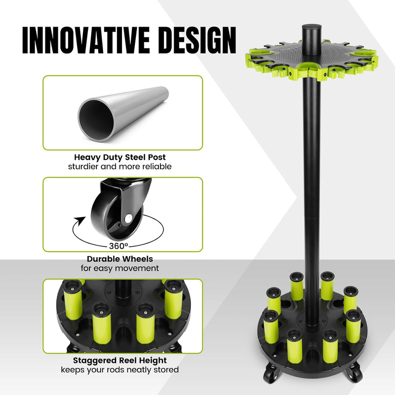 Load image into Gallery viewer, Hikeen Rolling Fishing Rod Rack – Holds Up to 20 Rods
