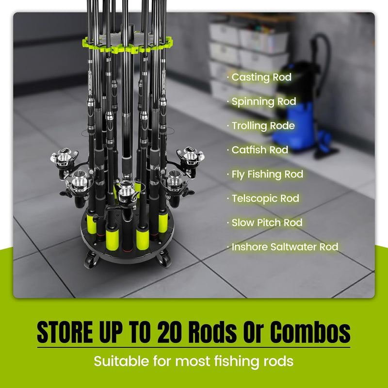 Load image into Gallery viewer, Hikeen Rolling Fishing Rod Rack – Holds Up to 20 Rods
