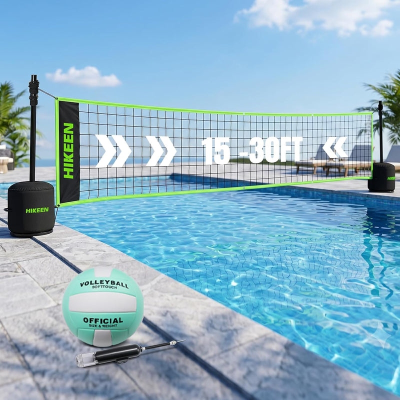Chargez l'image dans la visionneuse de la galerie, Hikeen Adjustable Pool Volleyball Net Set, 15-30ft, with Weighted Base &amp; Volleyball
