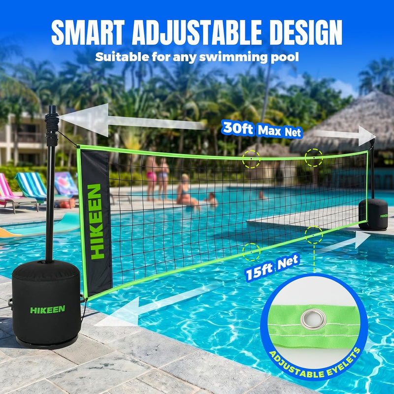 Chargez l'image dans la visionneuse de la galerie, Hikeen Adjustable Pool Volleyball Net Set, 15-30ft, with Weighted Base &amp; Volleyball
