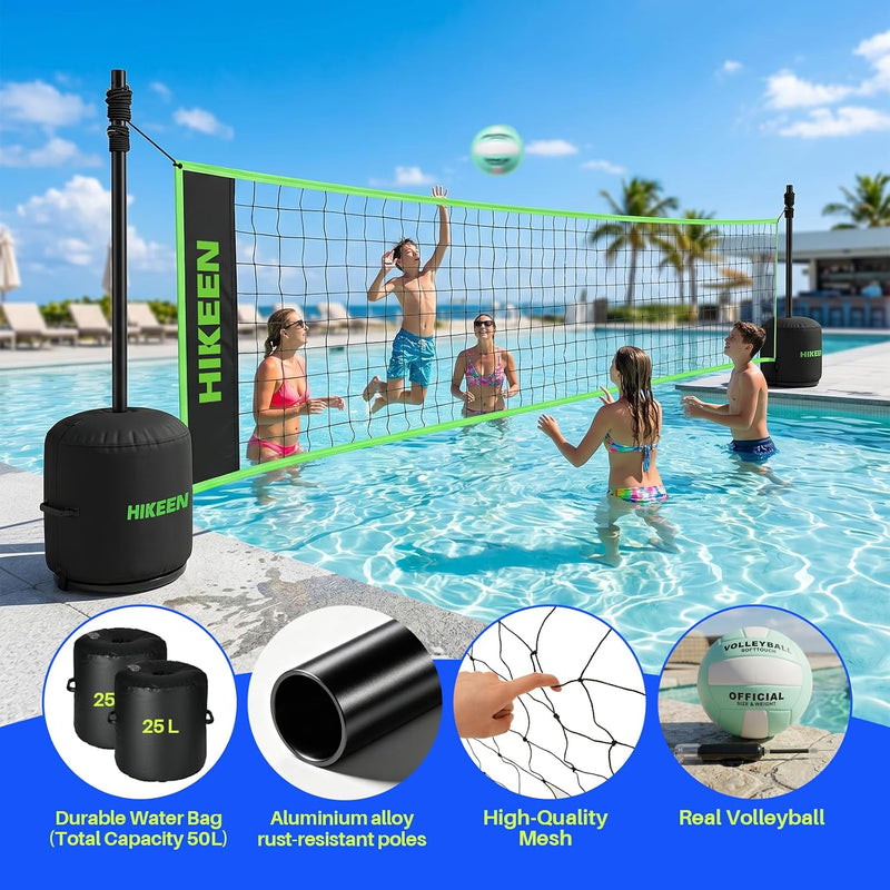 Chargez l'image dans la visionneuse de la galerie, Hikeen Adjustable Pool Volleyball Net Set, 15-30ft, with Weighted Base &amp; Volleyball

