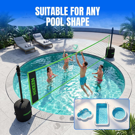 Hikeen Adjustable Pool Volleyball Net Set, 15-30ft, with Weighted Base & Volleyball