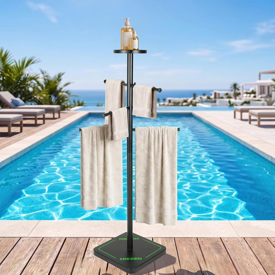 Pool Towel Rack with 6 Bars & Top Tray