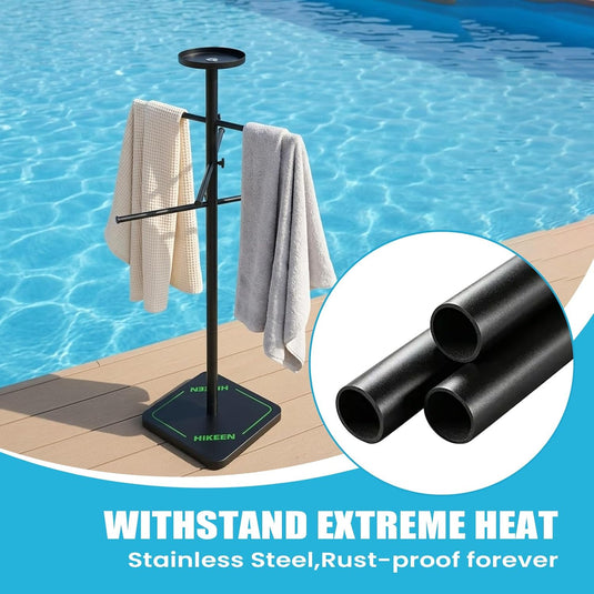 Pool Towel Rack with 6 Bars & Top Tray