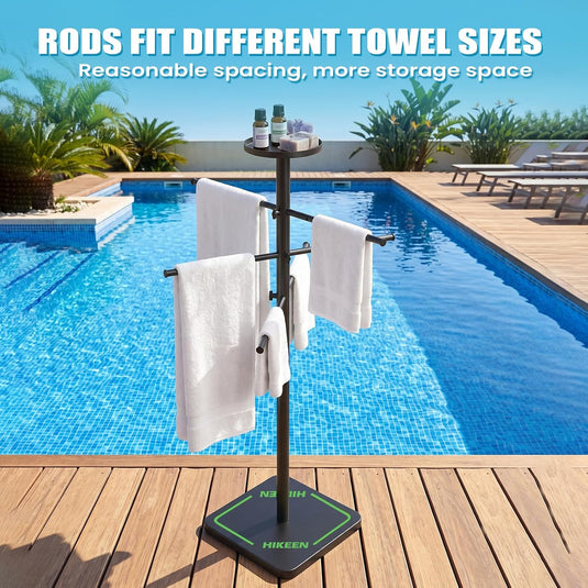 Pool Towel Rack with 6 Bars & Top Tray