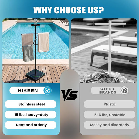 Pool Towel Rack with 6 Bars & Top Tray