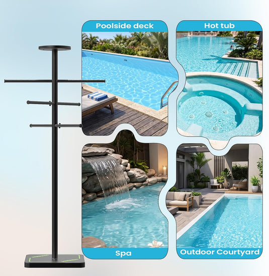 Pool Towel Rack with 6 Bars & Top Tray