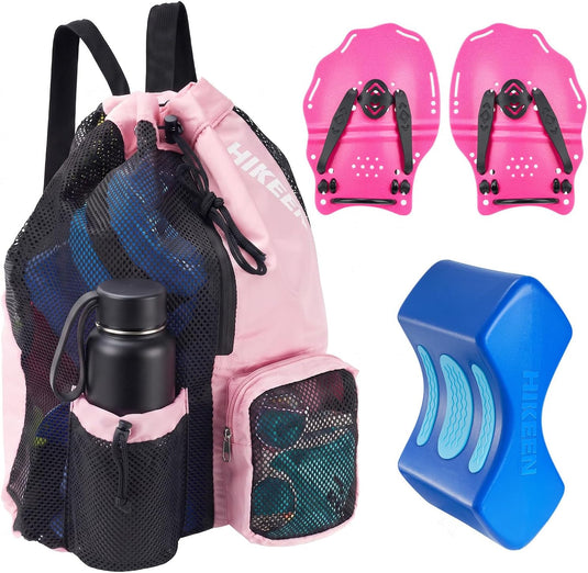 Hikeen 4-Piece Swim Training Set with Hand Paddles, Pull Buoy & Mesh Bag