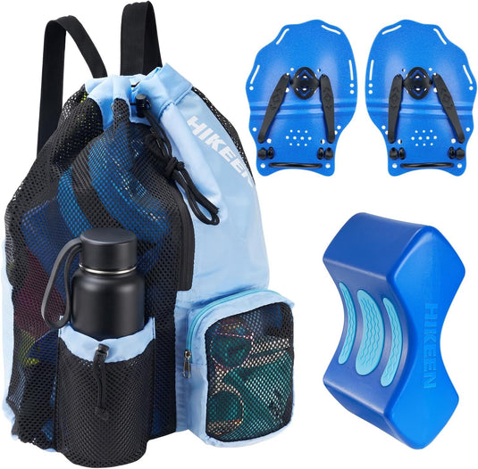 Hikeen 4-Piece Swim Training Set with Hand Paddles, Pull Buoy & Mesh Bag