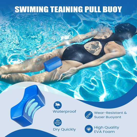 Hikeen 4-Piece Swim Training Set with Hand Paddles, Pull Buoy & Mesh Bag