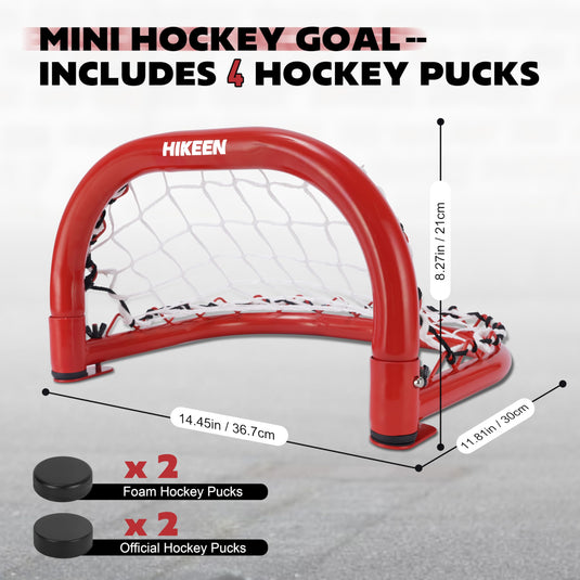 Hikeen Mini Hockey Goals – 2-Pack with 4 Pucks
