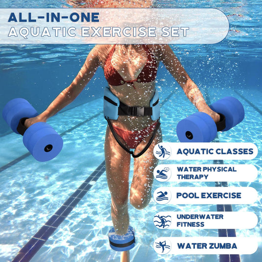 Hikeen 6-Piece Water Aerobics Equipment Set with Aqua Belt & Water Dumbbells
