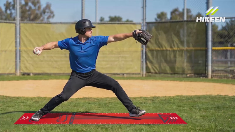 Load and play video in Gallery viewer, Hikeen Softball Pitching Mat for Stride &amp; Stance Training | 70" × 15"
